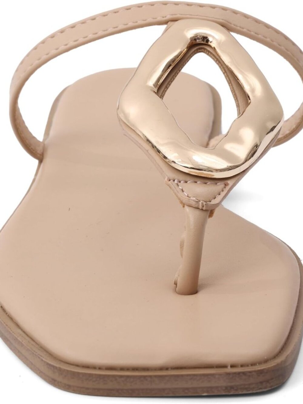 🆕Women's Nude Flip Flops Slip On Square Open Toe Slides Sandals for Summer - Picture 4 of 6